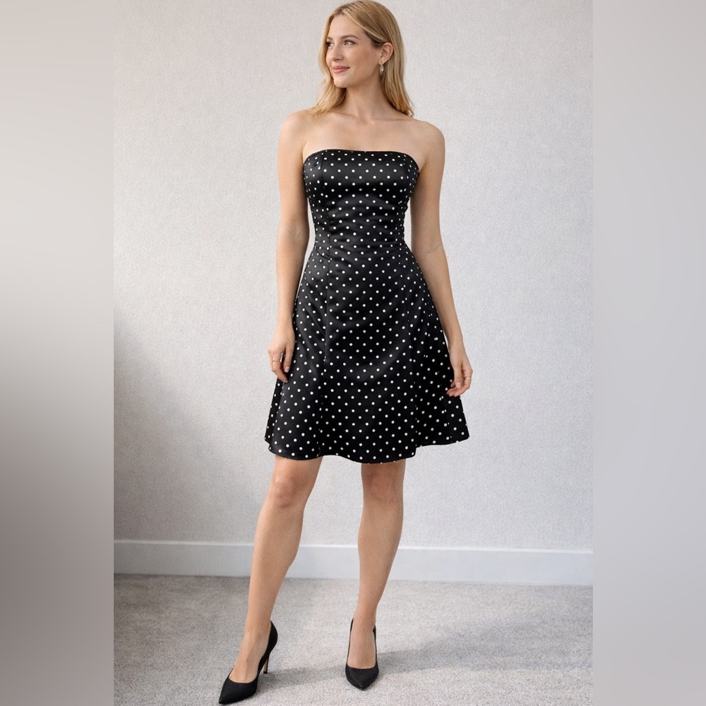 Jessica McClintock Gunne Sax Strapless Polka Dot Dress Black White Size 3/4